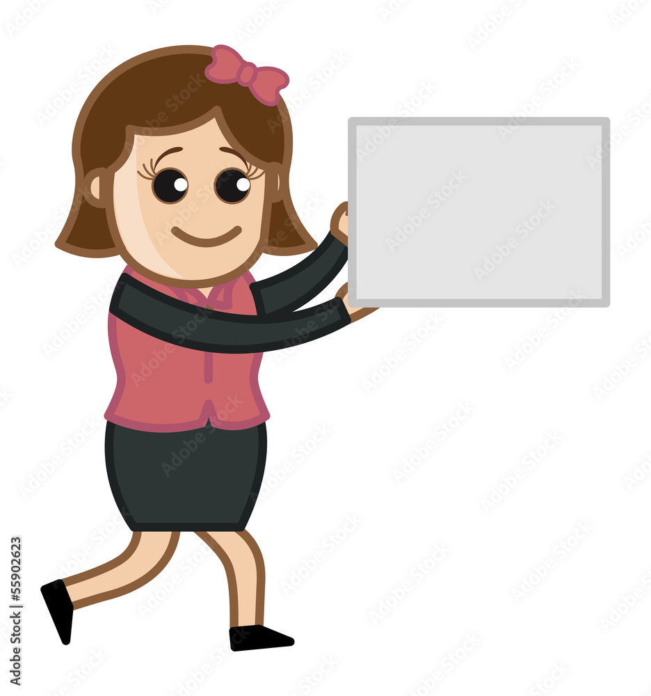 Woman Showing Blank Banner - Cartoon Business Vector Woman Showing Blank Banner - Cartoon Business Vector