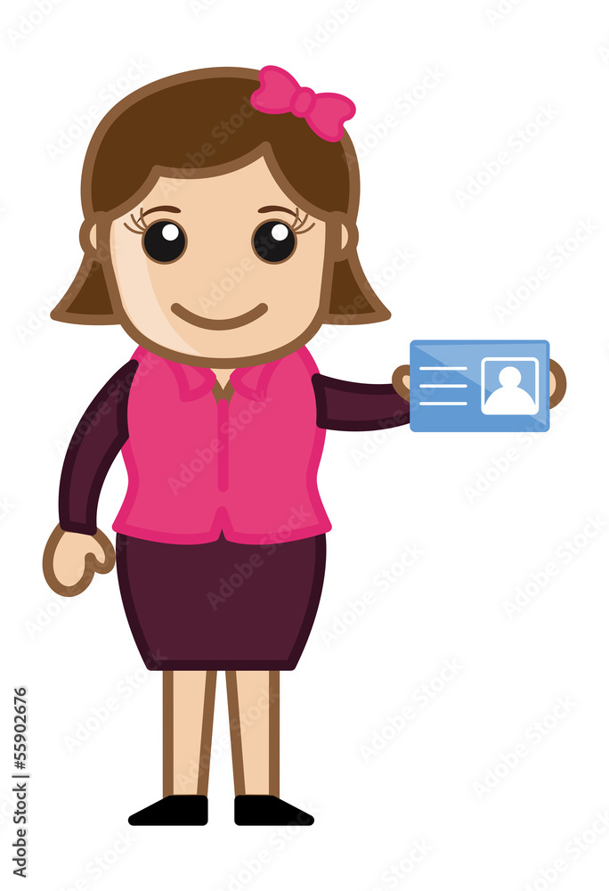 Girl Showing Her Identity Card - Cartoon Business Vector