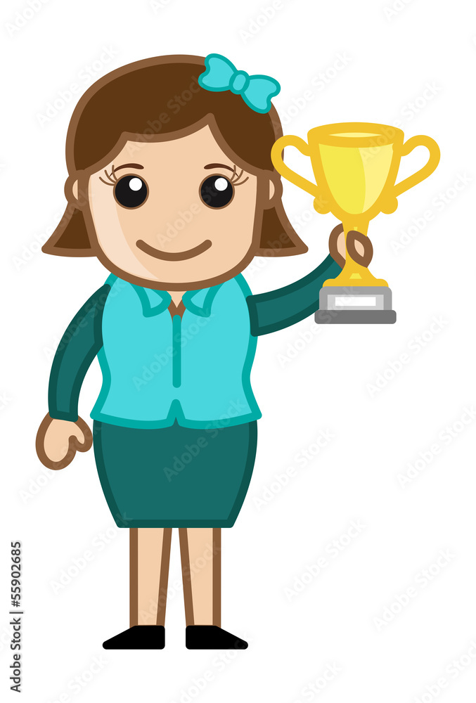 Girl Won a Trophy Cup - Cartoon Business Vector Illustrations Girl Won a Trophy Cup - Cartoon Business Vector Illustrations