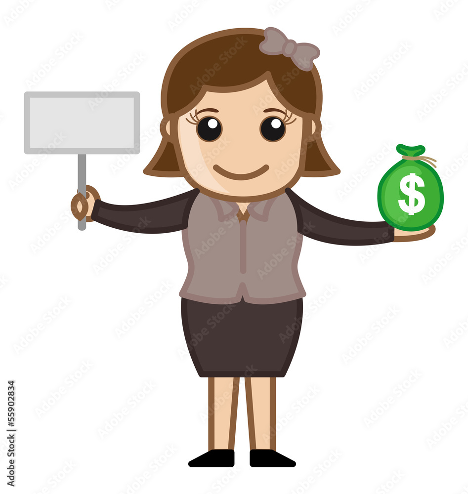 Dollar and Sign Board Sign - Cartoon Business Vector