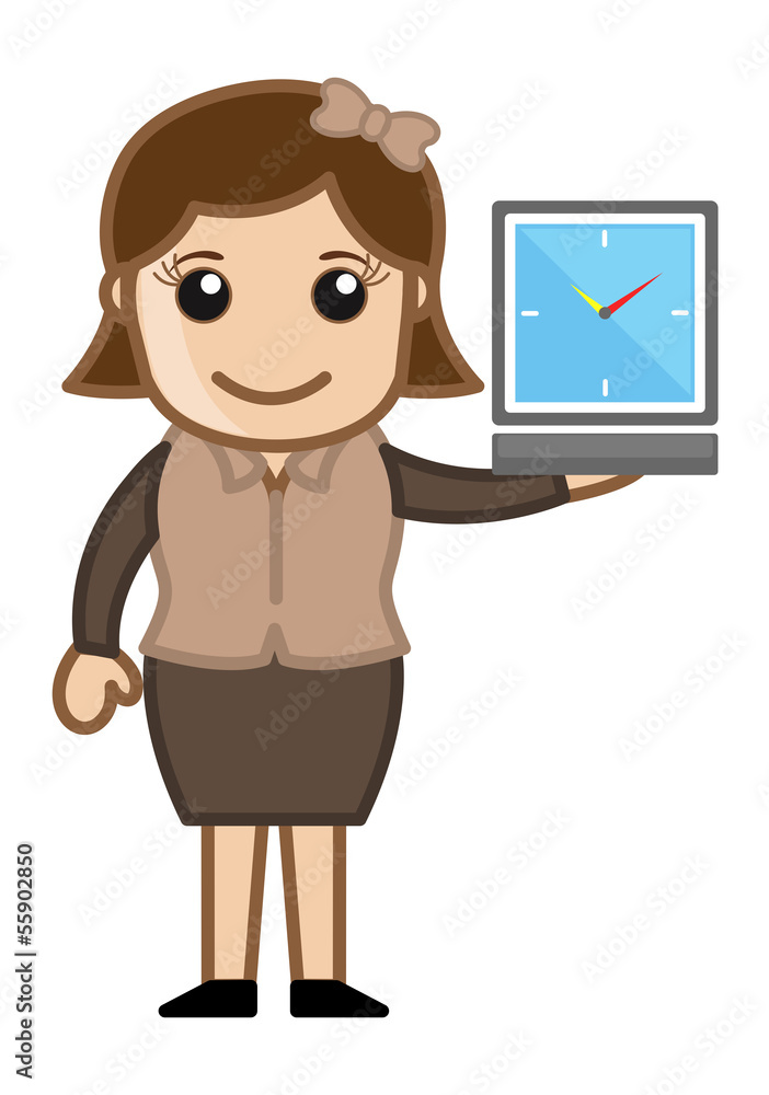Girl Showing Watch - Time Running Out - Cartoon Business Vector Girl Showing Watch - Time Running Out - Cartoon Business Vector