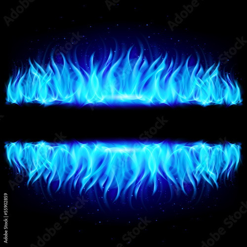Two walls of blue fire on black.