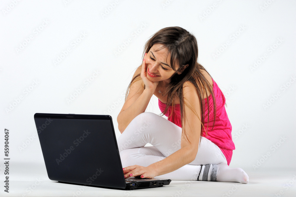 Beautiful woman with notebook on white background Beautiful woman with notebook on white background