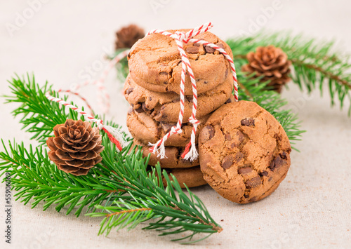 Still life with christmas cookies ,fir and pine cone