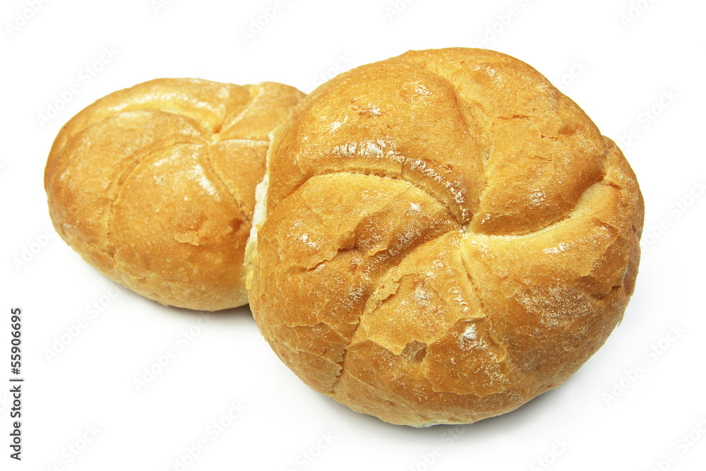two rolls bread isolated on white background
