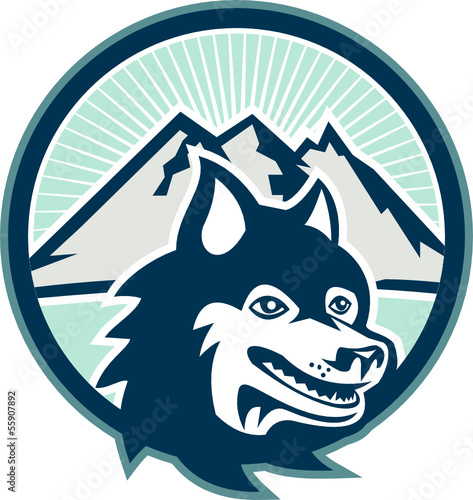 Siberian Husky Dog Head Mountain Retro