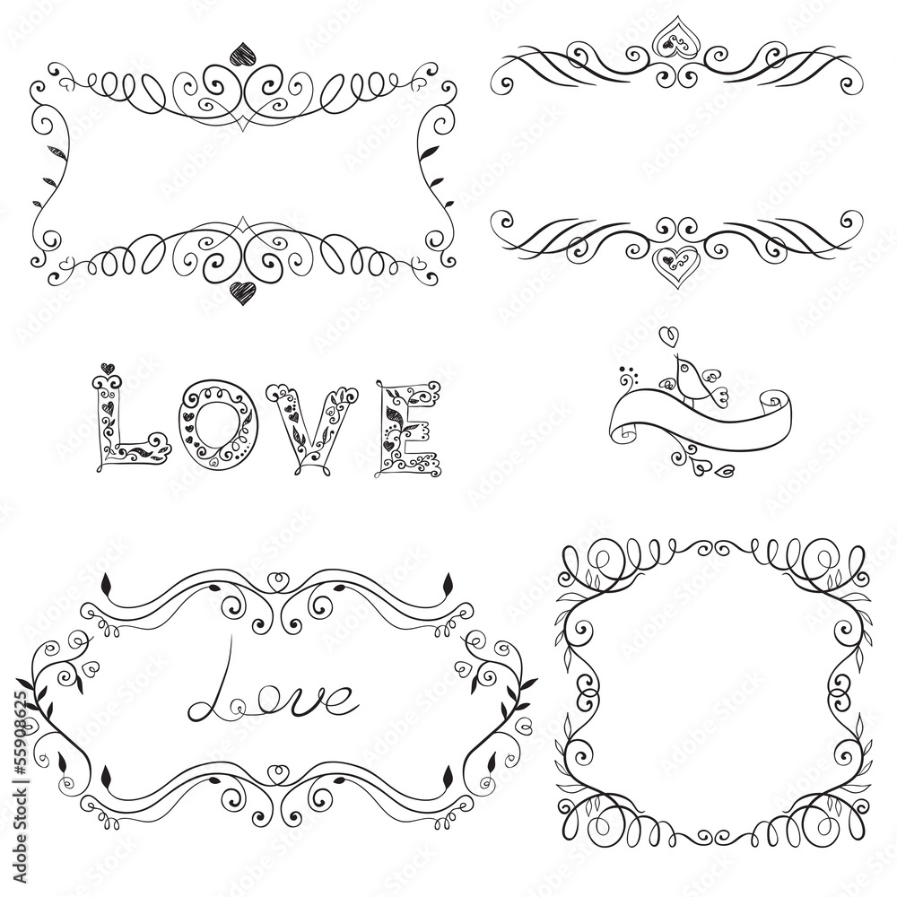 Set of calligraphic design elements. Vector illustration.