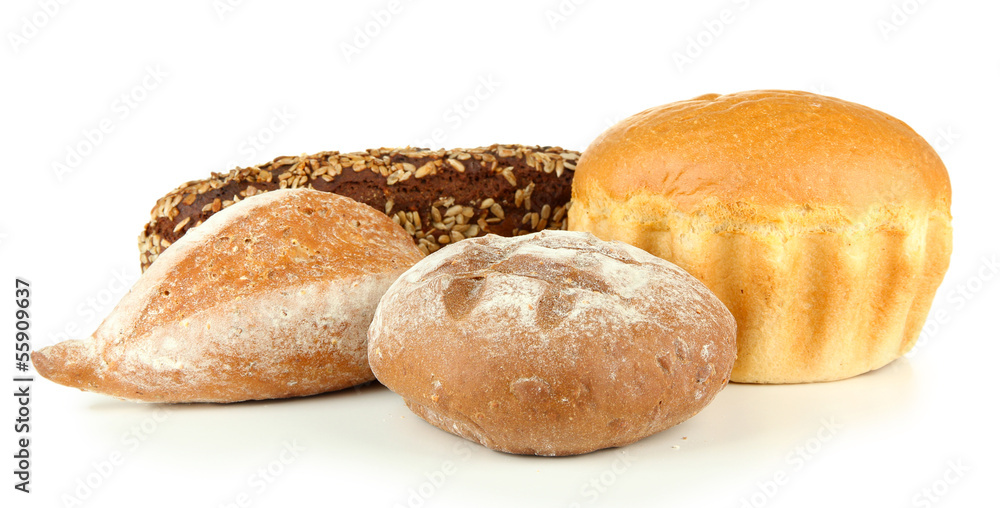 Composition with bread, isolated on white Composition with bread, isolated on white