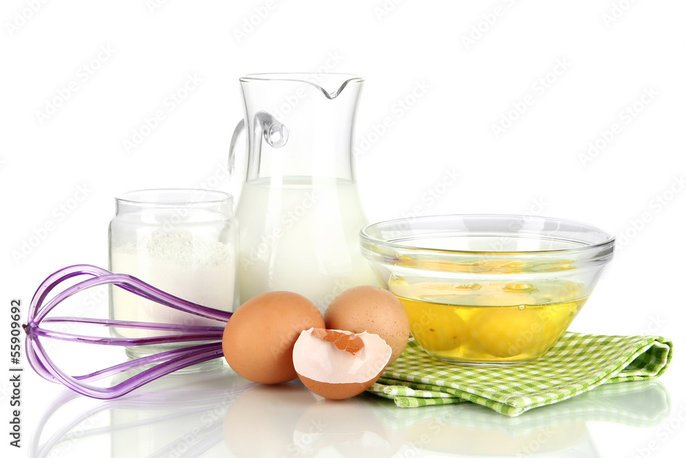 Ingredients for dough isolated on white Ingredients for dough isolated on white