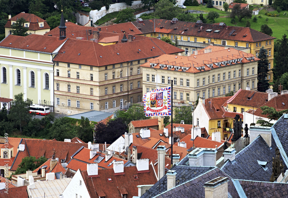 Flag on building in the Prague Castle (view from tower of Saint