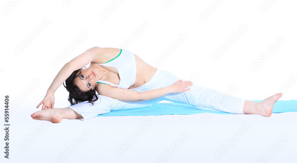 woman in yoga pose on isolated white background woman in yoga pose on isolated white background