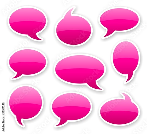 stickers of pink glossy rounded comics text bubbles
