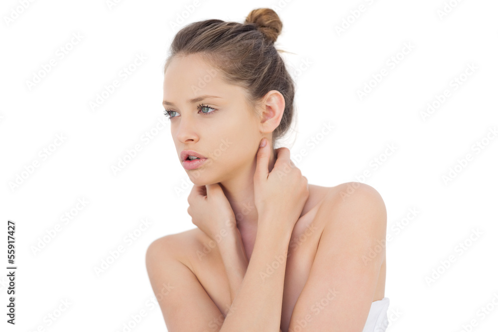 Natural brunette model posing looking away Natural brunette model posing looking away