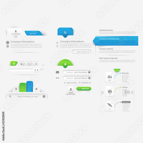 Website template design menu navigation elements with icons