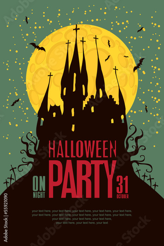 Halloween party with an old Gothic castle
