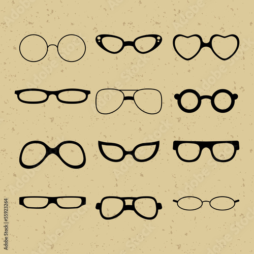 Set of different glasses on the background of retro