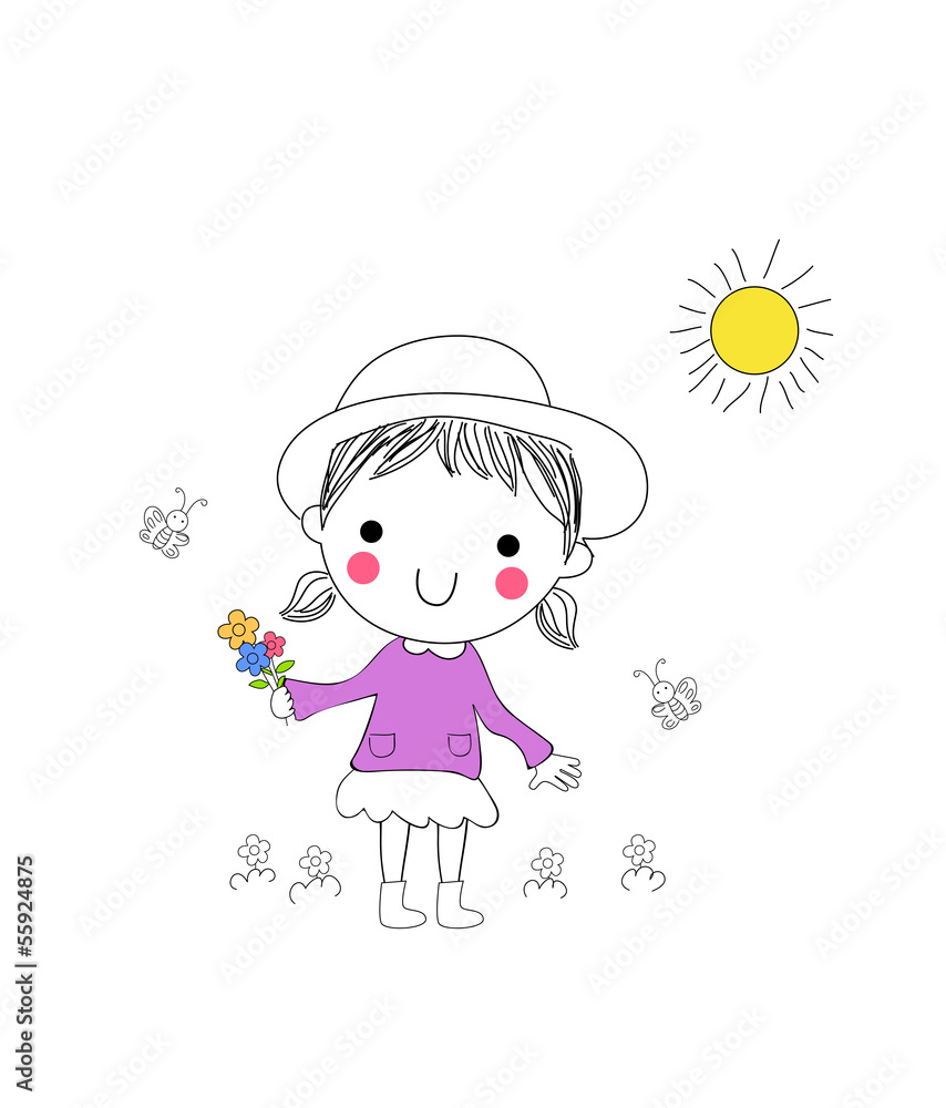 Little girl with a bunch of flowers