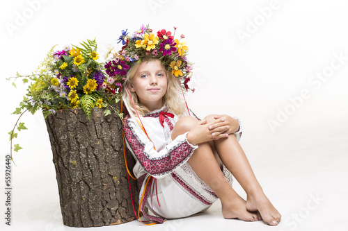 Beautiful girl in Ukrainian ethnic clothing