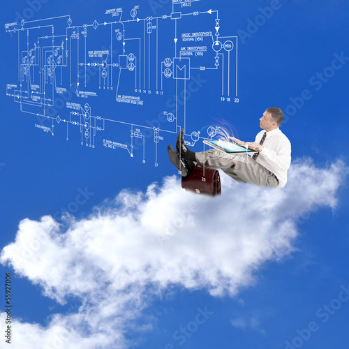 Engineer on the clouds and electrical scheme.