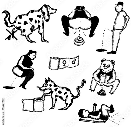 Animals And Human Dungs Icons Set