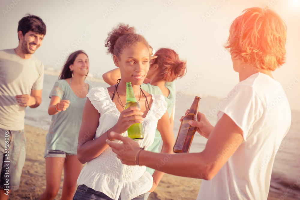 Group of Friends Having a Party at Beach.. Group of Friends Having a Party at Beach..