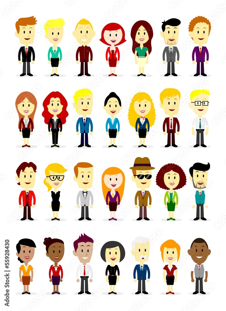 Cute Business man & woman characters wearing colorful suit