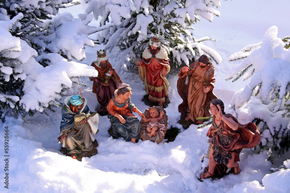 weihnachtskrippe im schnee Stock Photo  Adobe Stock
