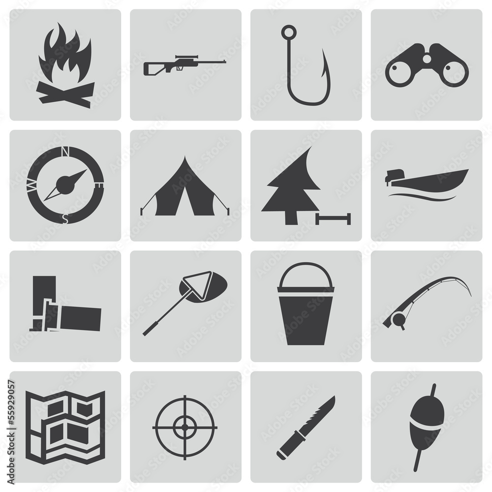 Vector black hunting icons set Vector black hunting icons set
