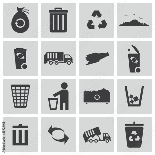 Vector black  garbage icons set