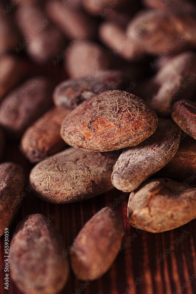 Obraz premium roasted cocoa beans macro background
