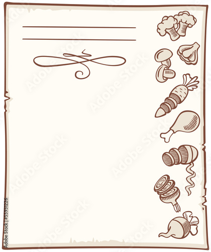 background for recipes with hand-drawn food