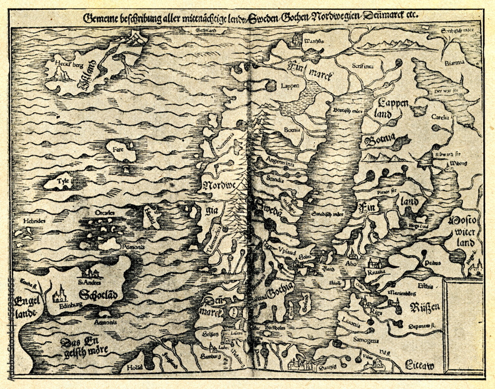 Livonia on the 1544 map (Cosmographia, Sebastian Münster)