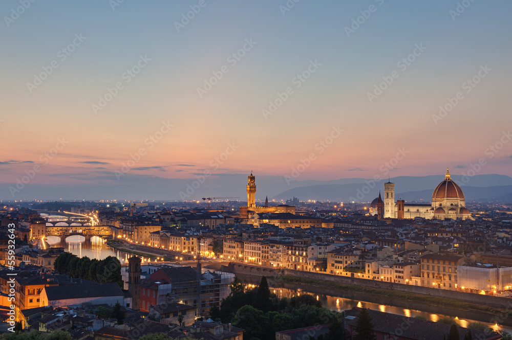 Skyline of Florence Italy at dusk