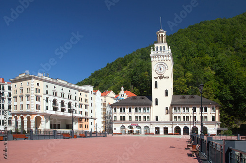 The main square with town hall in Rosa Khutor, Sochi, Russia