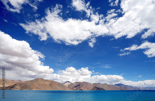 Beautiful mountains and Pangong Lake in Ladakh, HDR