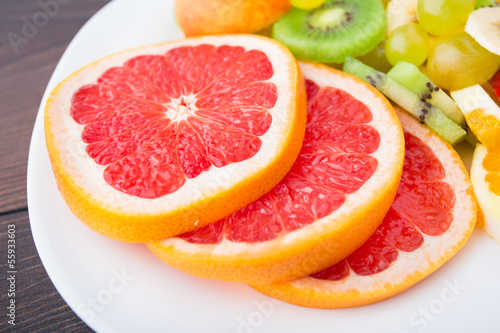 Slice of grapefruit on a palte