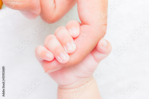 baby hand holding adult finger