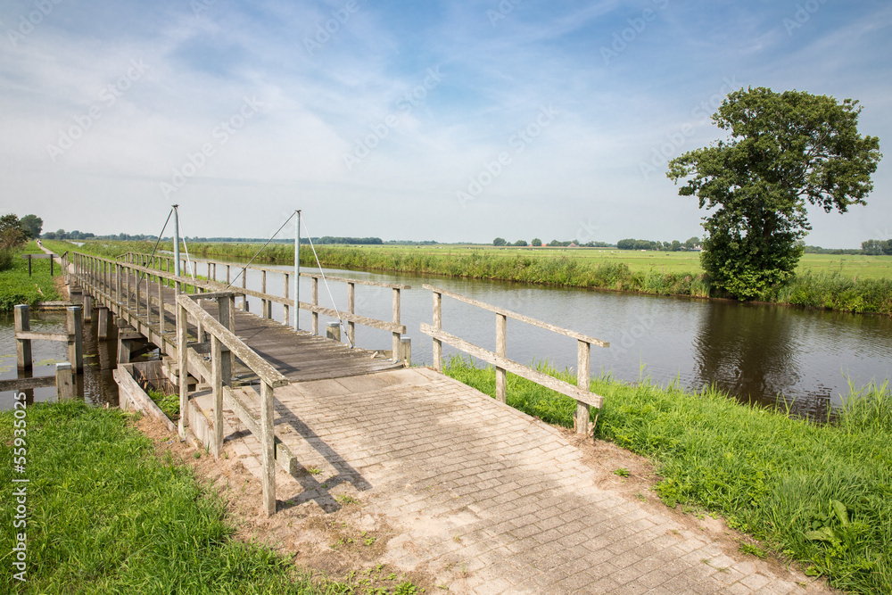 Wooden bridge in Dutch National Park Weerribben