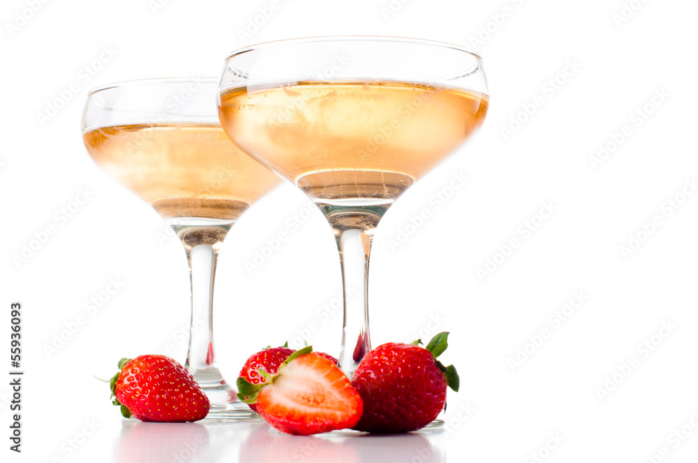 hampagne with strawberries on a white background hampagne with strawberries on a white background