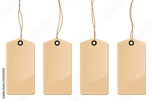 a set of four brown tag labels