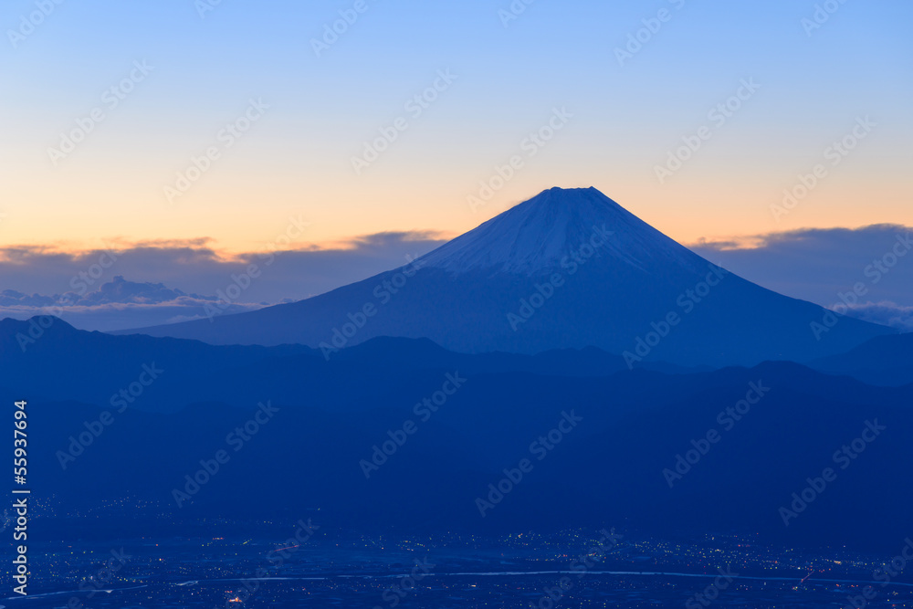 The city of Kofu and Mt.Fuji at dawn