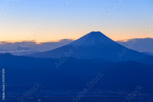 The city of Kofu and Mt.Fuji at dawn