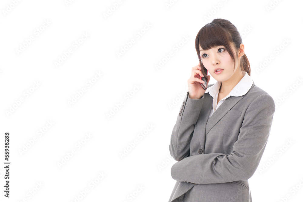 asian businesswoman talking on white background asian businesswoman talking on white background