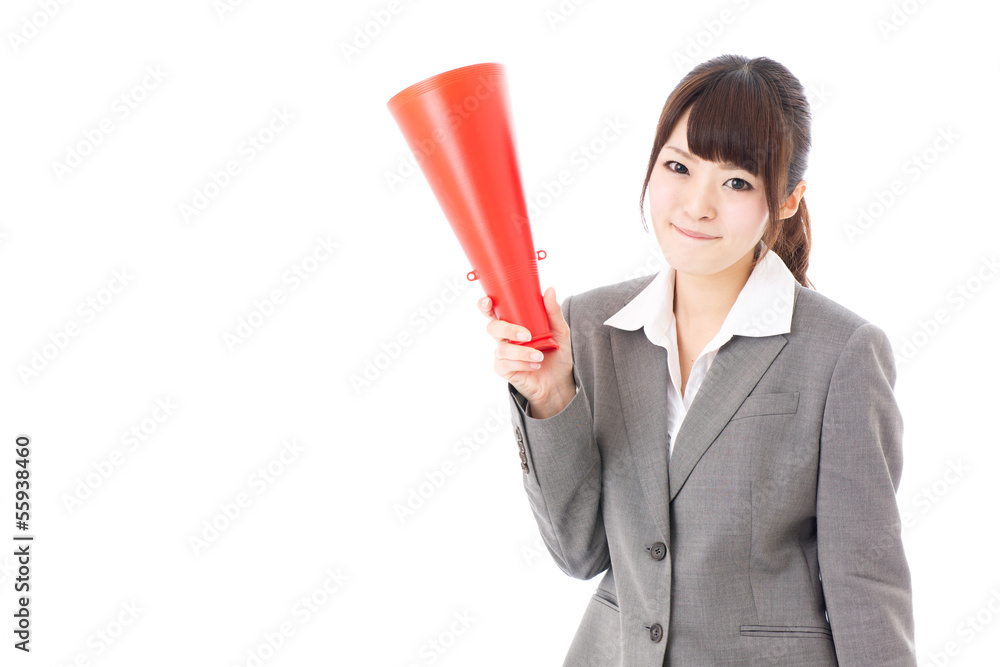 asian businesswoman using megaphone