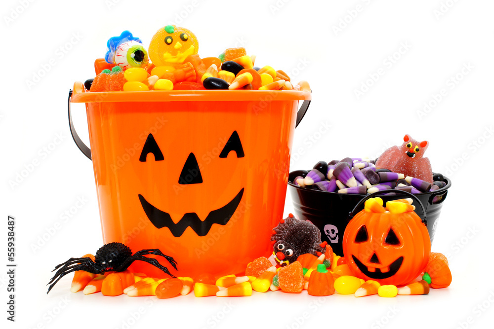 Obraz premium Halloween Jack o Lantern candy bowls with assorted candy