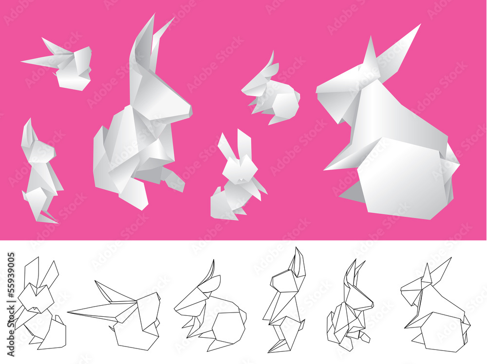 Origami paper rabbits