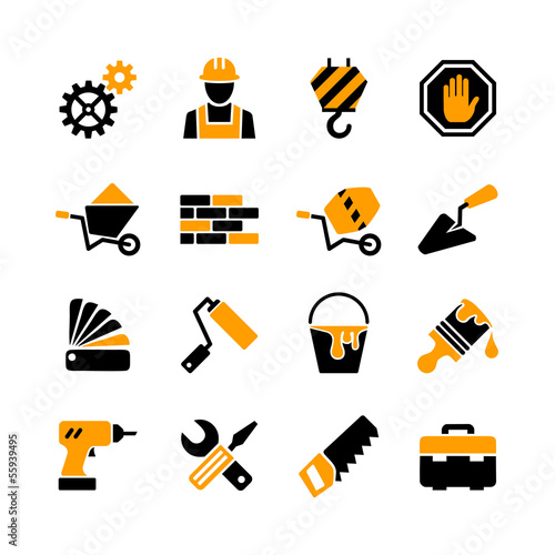 16 web icons set - building, construction, tools, repair