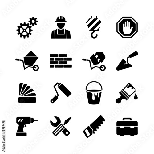 16 web icons set - building, construction, repair and decoration