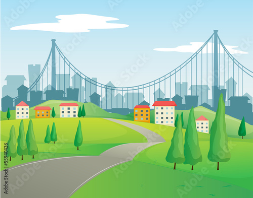 A narrow road going to the buildings