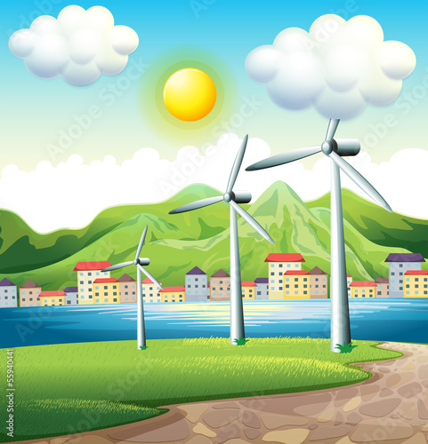 Three windmills across the village